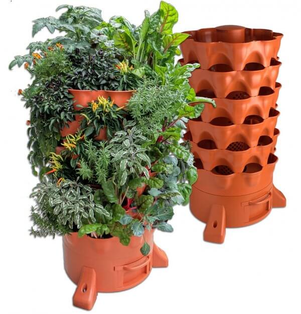 Plastic garden tower pot.