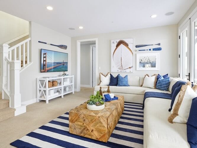 Living room with nautical theme by Shea Homes