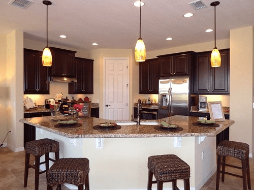 Kitchen island with 3 pendent lights