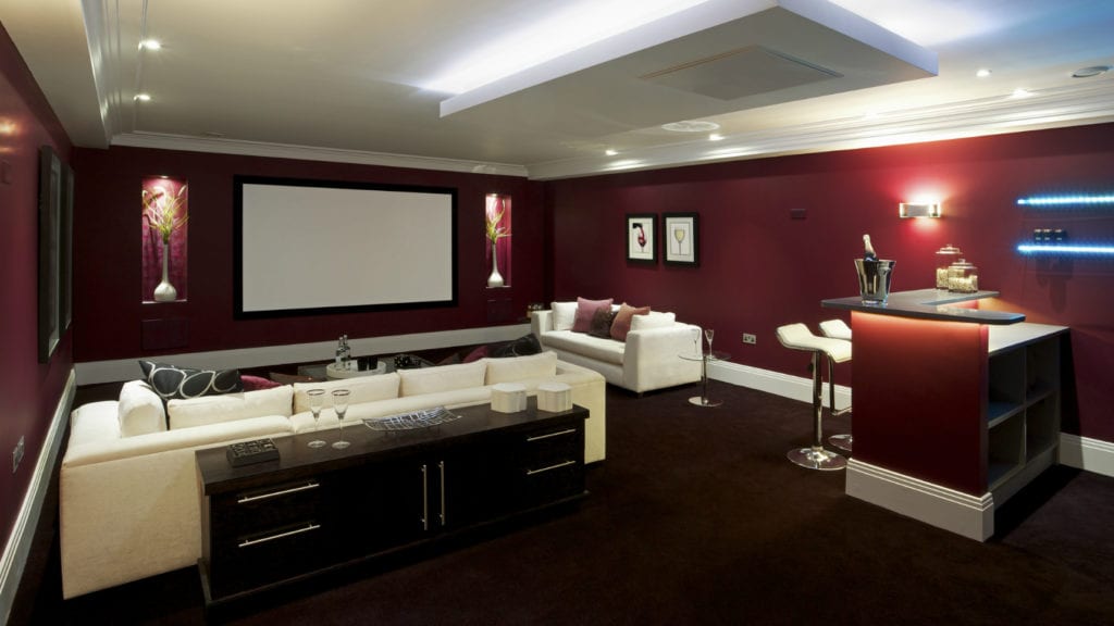 White couches in home theater