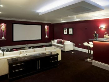 White couches in home theater
