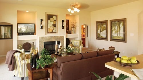 Family room with view of fireplace.