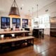 Kitchen with industrial pendant lights.