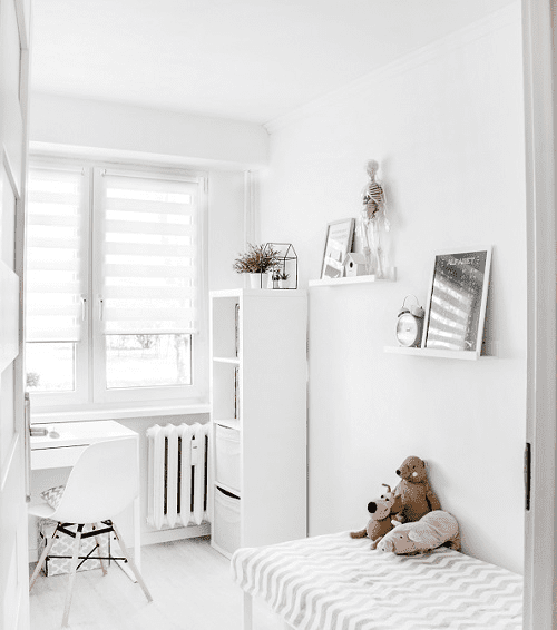 Childs room in white.