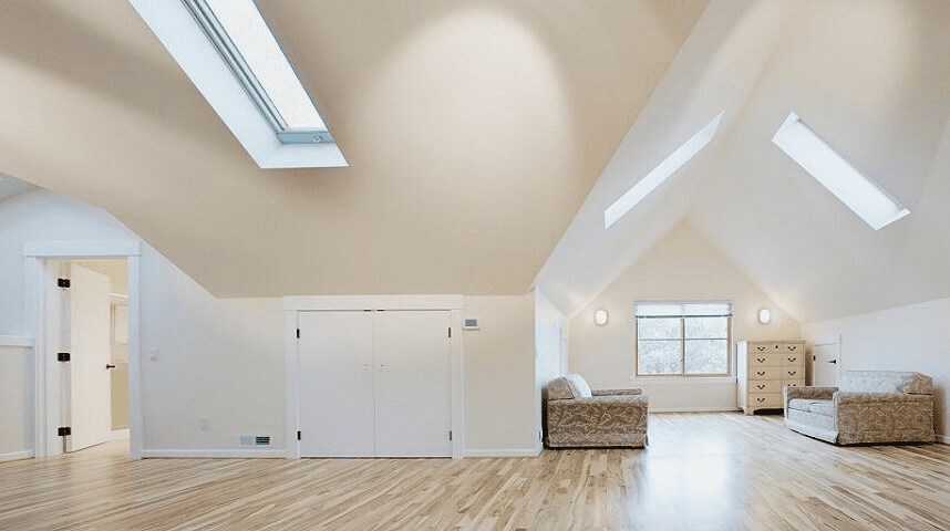 Attic space featuring skylights.