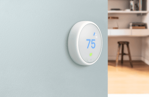Thermostat on wall.