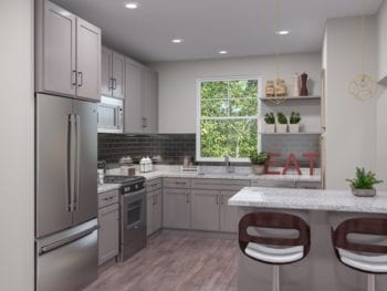 Townhouse kitchen in cool grays