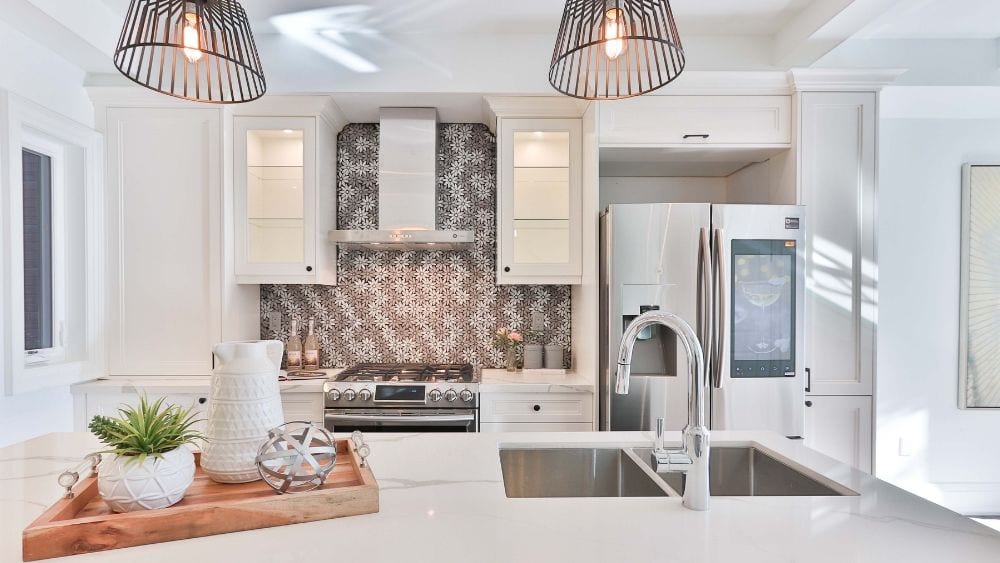 White kitchen with smart fridge